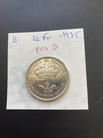 belgie 20 frank 1935 positie B zilver beschikbaar voor biedingen