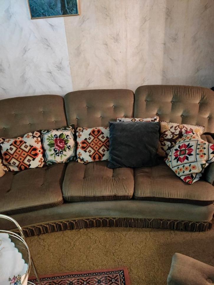 Vintage groen  stoffen salon, Huis en Inrichting, Zetels | Complete zithoeken, Zo goed als nieuw, Ophalen