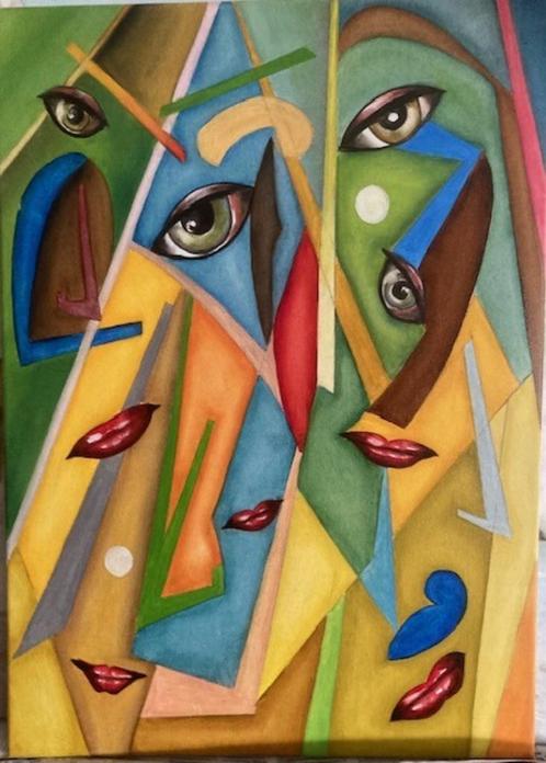 EIGEN OLIEVERFSCHILDERIJ  MODERNE OGEN EN MONDEN, Antiek en Kunst, Kunst | Schilderijen | Klassiek, Ophalen