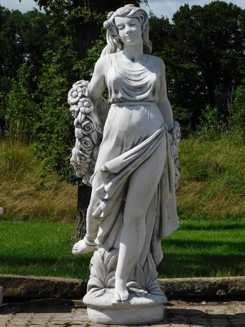 Beeld Dame met Bloemenkrans - 175 cm - Steen, Tuin en Terras, Tuinbeelden, Nieuw, Steen, Ophalen of Verzenden