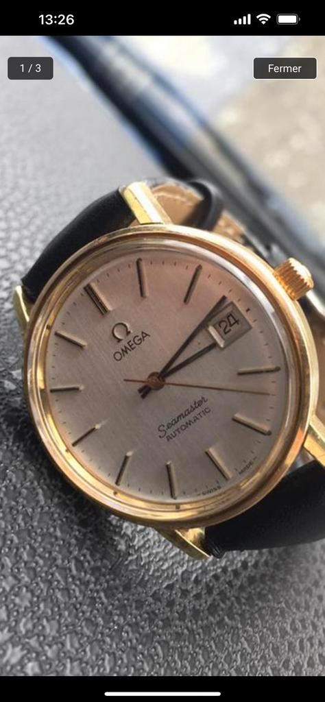 Omega Seamaster, Handtassen en Accessoires, Horloges | Heren, Gebruikt, Omega, Staal, Leer, Ophalen of Verzenden