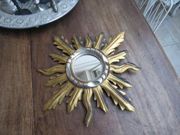 Miroir solaire ancien en bois 47 cm