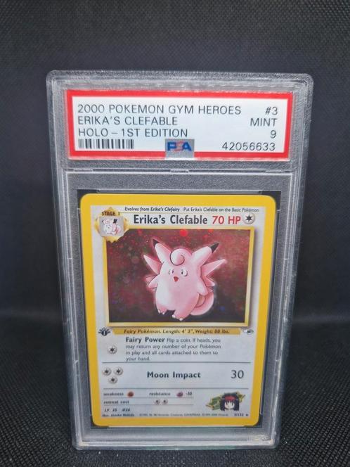 Erikas Clefable Holo 1st Edition Gym Heroes PSA 9, Hobby en Vrije tijd, Verzamelkaartspellen | Pokémon, Zo goed als nieuw, Ophalen of Verzenden