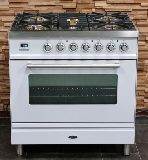 🔥Luxe Fornuis Boretti 80 cm wit & rvs 5 pits 1 oven, Elektronische apparatuur, Fornuizen, Zo goed als nieuw, Vrijstaand, Gas