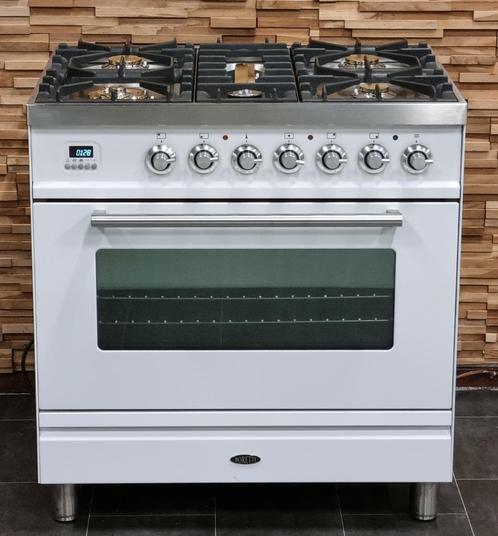 🔥Poêle Boretti Luxe 80 cm blanc & inox 5 feux 1 four, Electroménager, Cuisinières, Comme neuf, Autoportant, 5 zones de cuisson ou plus