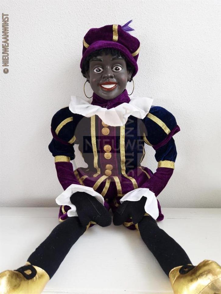 Authentieke V&D etalage zwarte Piet pop - 75cm, paars/blauw, Diversen, Sinterklaas, Verzenden