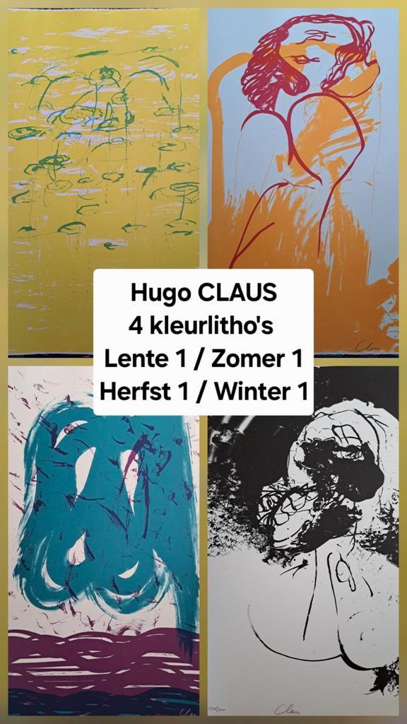 CLAUS Hugo "Lente-Zomer-Herfst-Winter" 4 kleurlitho's, Antiek en Kunst, Kunst | Litho's en Zeefdrukken, Ophalen of Verzenden