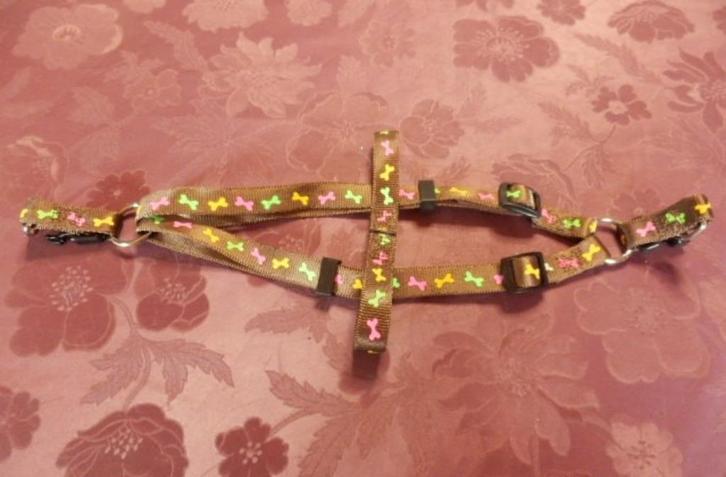 (4)- harnais brun petit chien, Animaux & Accessoires, Colliers & Médailles pour chiens, Comme neuf, Enlèvement ou Envoi