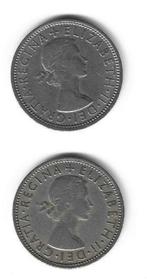 2 x munten UK Two Shilling (Elisabeth II) 1963 1967, Enlèvement ou Envoi, Monnaie en vrac, Autres pays