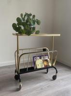Vintage bijzettafeltje / krantenmand met gouden afwerking, Huis en Inrichting, Ophalen, Gebruikt