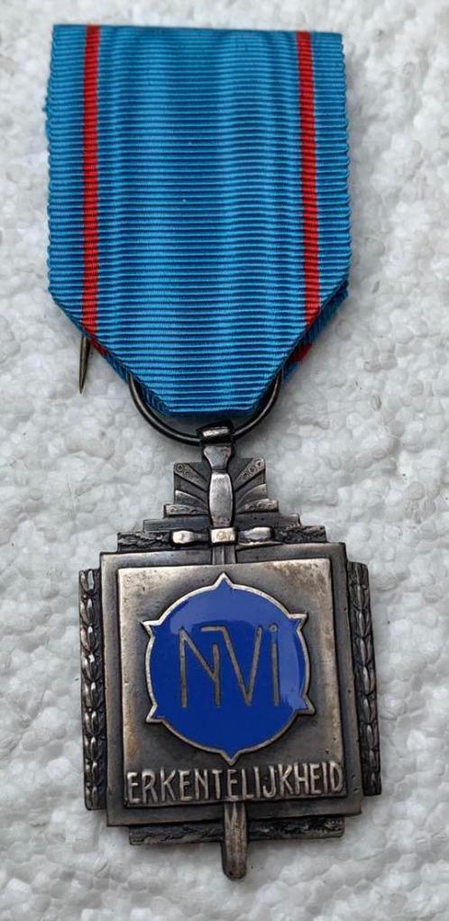 Medaille, Nat Verbond oorlogsinvaliden 14-18 + 40-45 Zilver, Verzamelen, Militaria | Algemeen, Landmacht, Lintje, Medaille of Wings