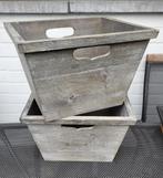 2 stuks- Massief hout- verweerde afwerking- grey wash, Huis en Inrichting, Woonaccessoires | Kisten, Ophalen, Minder dan 50 cm