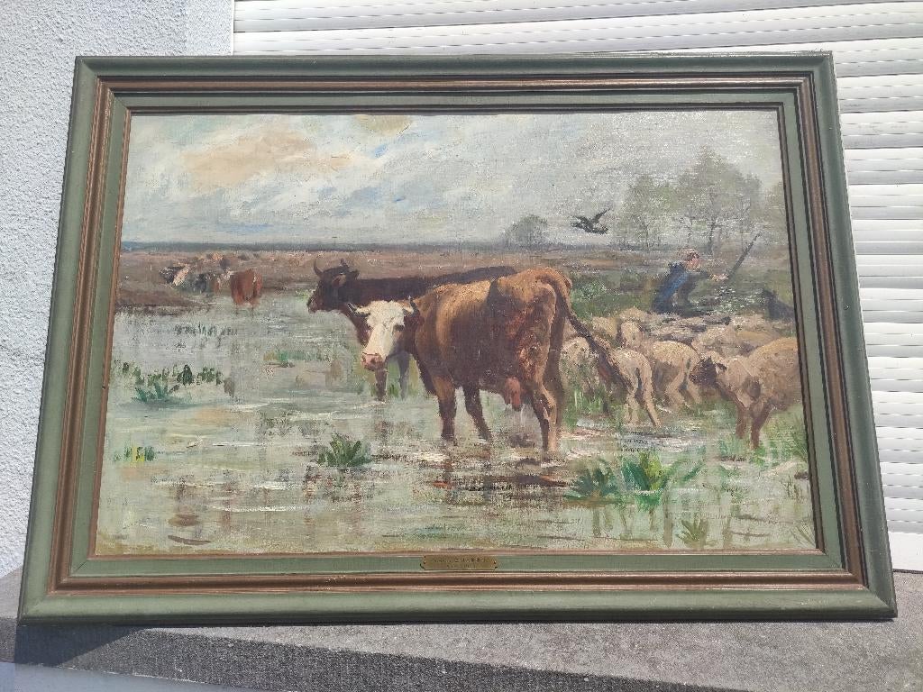 huile sur toile les vaches de albert charpin, Antiquités & Art, Enlèvement ou Envoi