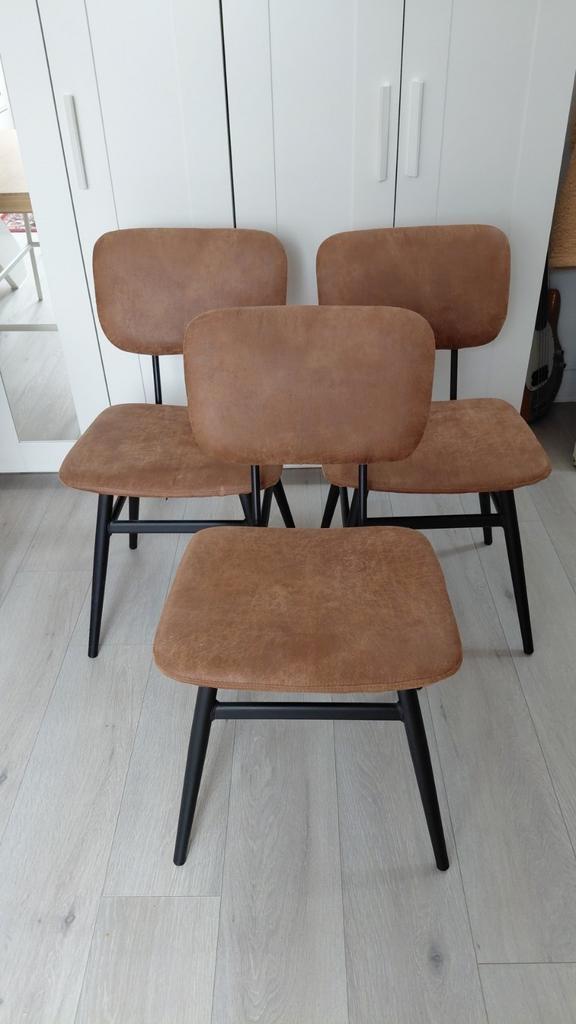 Stijlvolle lederen stoelen (3 stuks), Huis en Inrichting, Stoelen, Gebruikt, Drie, Leer, Bruin, Ophalen