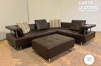 GRATIS LEVERING HEEL BE Montel Echt Leer Hoekbank met Poef