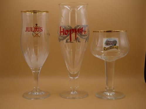 Set van 3 bierglazen Julius / Hopus / Kasteelbier, Collections, Verres & Petits Verres, Comme neuf, Verre à bière, Enlèvement ou Envoi