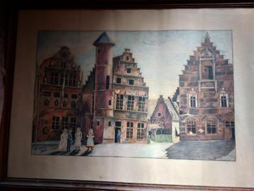 oude aquarel-pentekening Dierckx beschikbaar voor biedingen