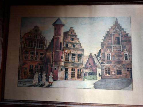oude aquarel-pentekening Dierckx, Antiek en Kunst, Curiosa en Brocante, Ophalen of Verzenden