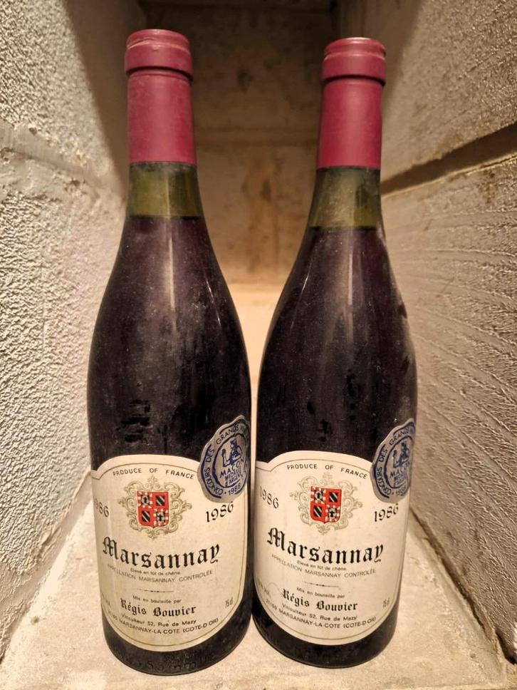 2 Bourgogne - Marsannay Régis Bouvier 1986, Verzamelen, Wijnen, Zo goed als nieuw, Rode wijn, Frankrijk, Ophalen of Verzenden