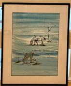 Aquarel Paarden, Antiek en Kunst, Ophalen