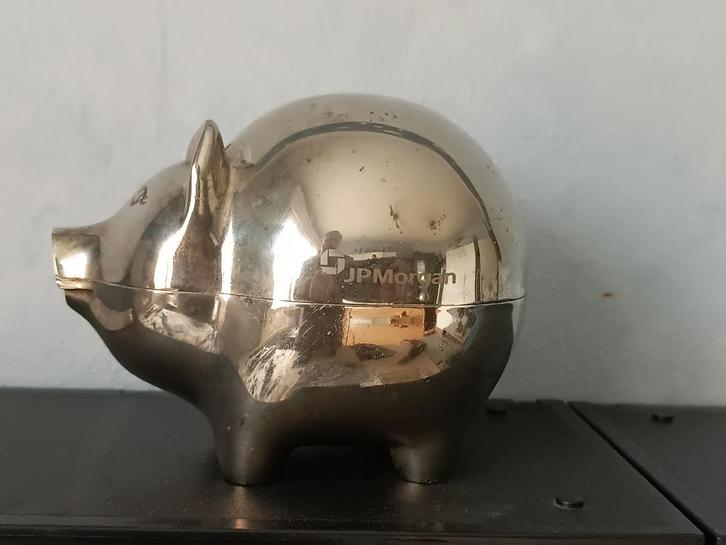 metalen spaarvarken - JPMorgan Chase & Co., Antiek en Kunst, Curiosa en Brocante, Ophalen of Verzenden