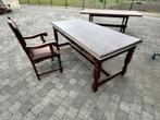 Massief eiken bureau 180x79 cm met 3 lades + stoel, Antiek en Kunst, Ophalen