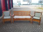 Teak Houten Bankstel met orginele kussens z.g.a.n., Ophalen of Verzenden, Zo goed als nieuw, Teakhout