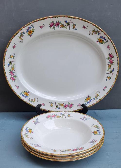 Rare Royal Grafton Bone China plateau + 3 borden, Antiek en Kunst, Antiek | Servies los, Ophalen of Verzenden