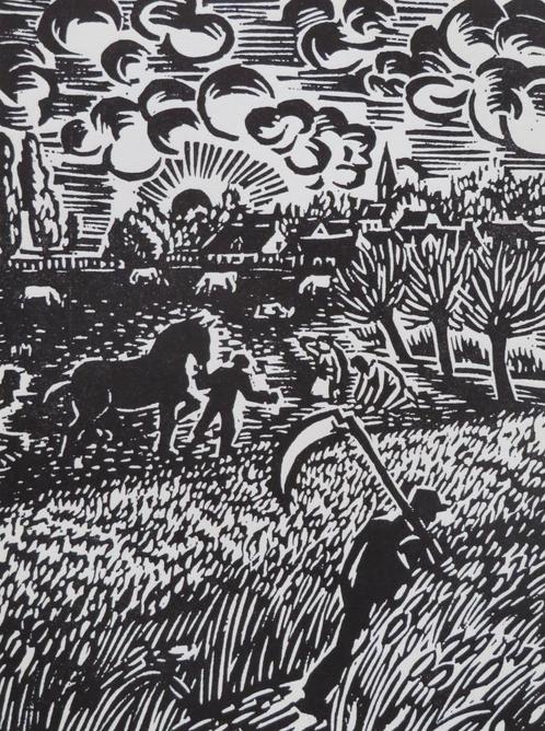 Houtsnede Frans Masereel: DE VLASOOGST, Verzamelen, Postkaarten | België, Ongelopen, West-Vlaanderen, 1940 tot 1960, Verzenden