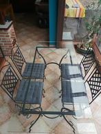Table en verre , pied en fer forgé avec 4 chaises, Comme neuf, Métal, Rectangulaire, 50 à 100 cm