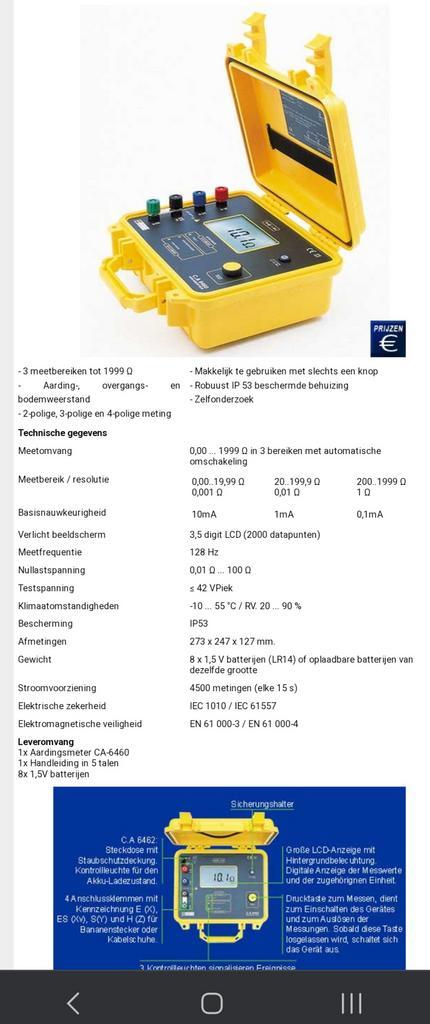 Aardingsmeter CA- 6460, Doe-het-zelf en Bouw, Meetapparatuur, Zo goed als nieuw, Overige meters, Ophalen of Verzenden