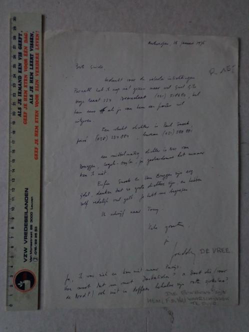 brandbrief Freddy De Vree aan Guido Lauwaert 1975, Boeken, Film, Tv en Media, Ophalen of Verzenden