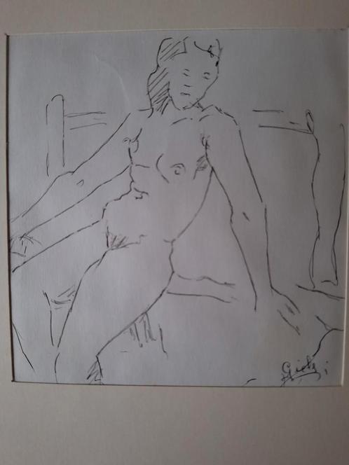 Tekening Ludo Giels zittende naakte vrouw, Antiek en Kunst, Kunst | Tekeningen en Fotografie, Ophalen of Verzenden