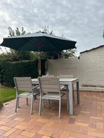 Tuin Tafel en stoelen parasol, Tuin en Terras, Tuintafels, Ophalen, Zo goed als nieuw, Rechthoekig, Aluminium