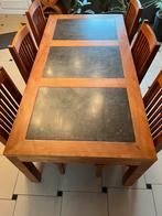 Table de salle à manger en teck massif et pierre bleue, Maison & Meubles, Comme neuf, 4 à 6 chaises