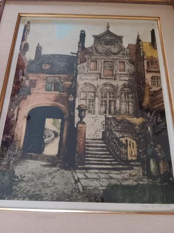 gesigneerde ets Alfred van Neste maison du bailli  beschikbaar voor biedingen