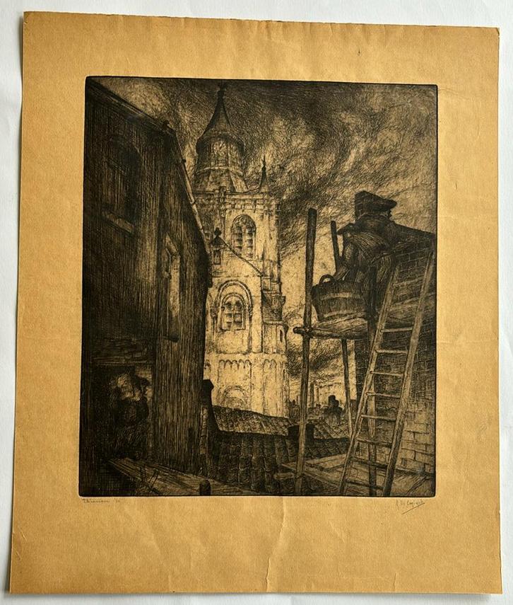 René De Coninck (1907-1977) - ets “Thienen”, Antiek en Kunst, Kunst | Etsen en Gravures, Ophalen of Verzenden