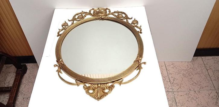 oude spiegel brons verguld Louis XV beeld, Antiek en Kunst, Antiek | Spiegels, Minder dan 50 cm, Minder dan 100 cm, Rond, Ophalen of Verzenden