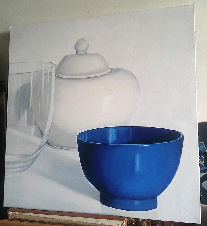 Magisch realisme - blauwe kom - Riek Jeijsman (geb.1956), Antiek en Kunst, Kunst | Schilderijen | Klassiek, Ophalen