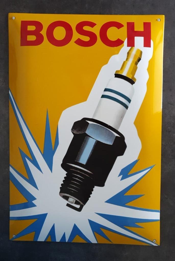 Bosch bougie emaillen reclame bord garage showroom mancave, Verzamelen, Merken en Reclamevoorwerpen, Zo goed als nieuw, Reclamebord