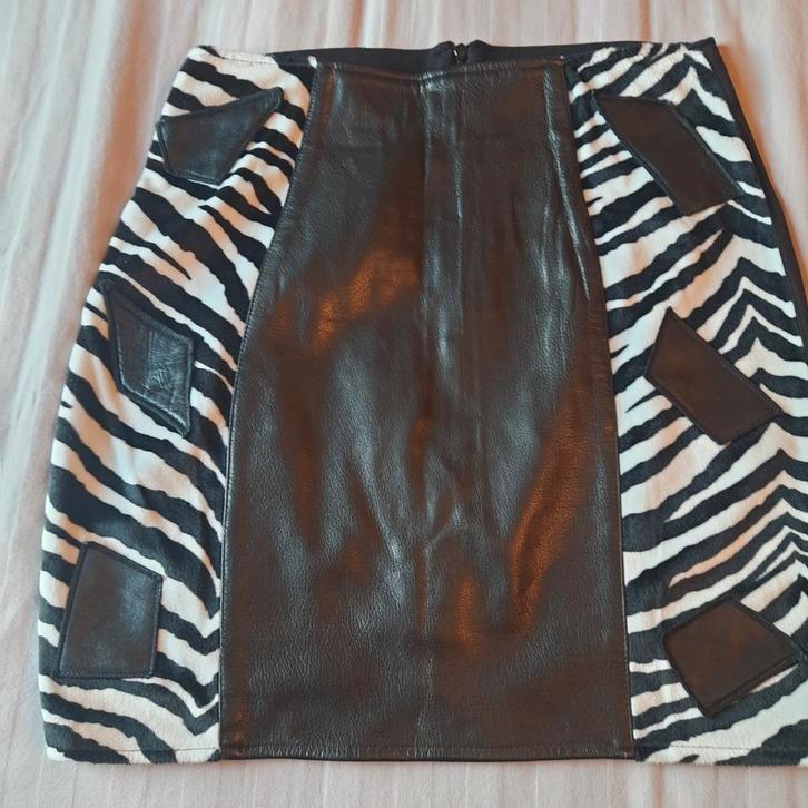 MANIGANCE*MINI ROK LEDER+ZEBRA front*SMALL*NIEUW*, Kleding | Dames, Rokken, Nieuw, Maat 36 (S), Wit, Boven de knie, Ophalen