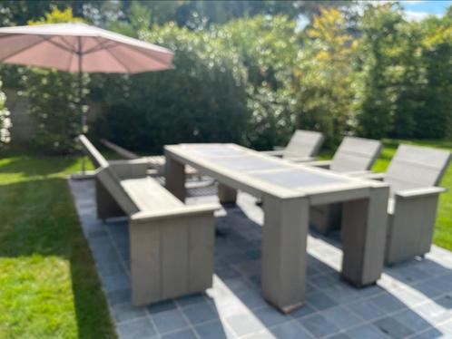 Prachtige Tuinset steigerhout met blauwsteentegel, Tuin en Terras, Tuinsets en Loungesets, Zo goed als nieuw, Tuinset, Bank, Ophalen