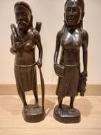 Vintage Balinese beeldenset – handgesneden hardhout, Antiek en Kunst, Ophalen