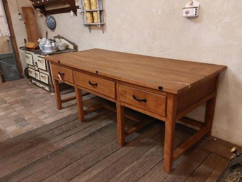 bakkerstafel met 3 lades  werktafel  keukentafel  met lades, Antiek en Kunst, Curiosa en Brocante, Ophalen