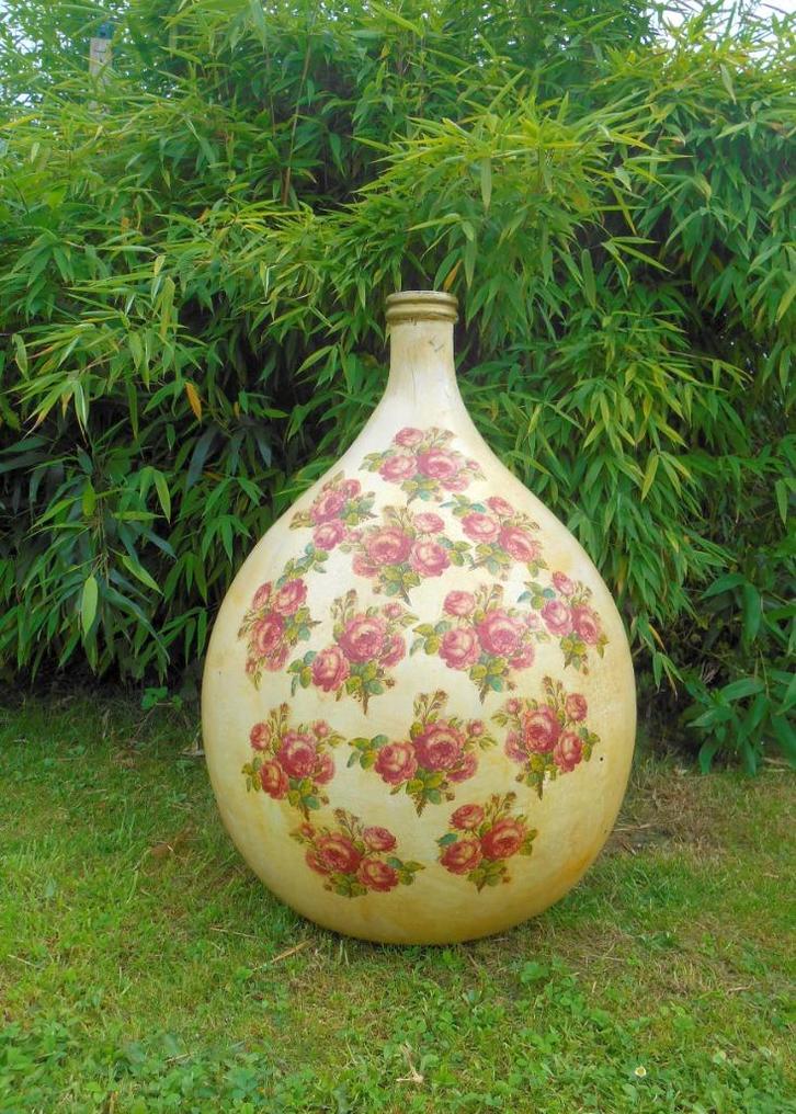 XXL Oude bolle Dame Jeanne met bloemen, Antiek en Kunst, Curiosa en Brocante, Ophalen