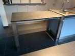 Keukentafel met natuursteen blad en RVS poten, Ophalen, Gebruikt, 100 tot 150 cm, 50 tot 100 cm