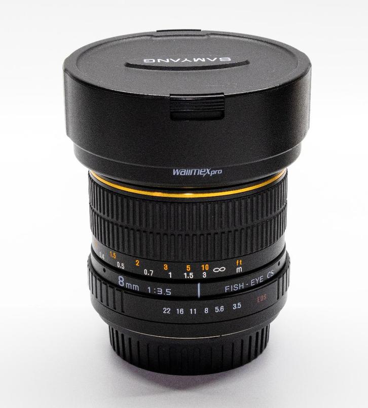 fisheye WalimexPro(Samyang) 8mm F/3,5 (Canon EF-S), Audio, Tv en Foto, Foto | Lenzen en Objectieven, Zo goed als nieuw, Groothoek Fisheye-lens