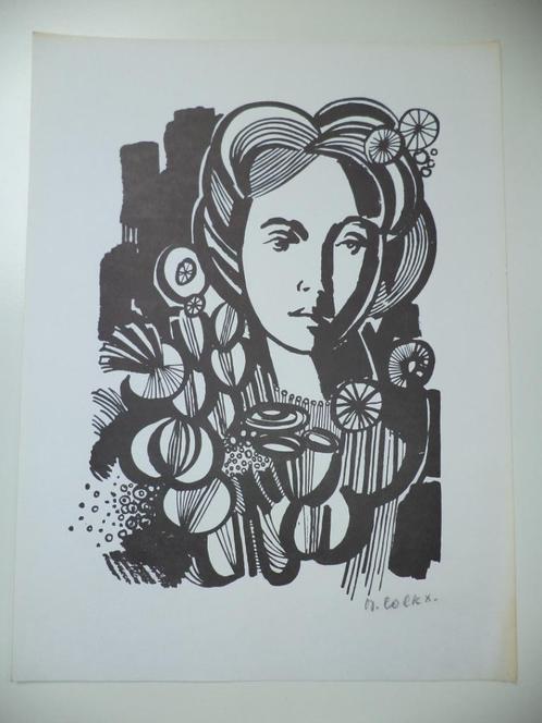 1976 Marcel Cockx litho portret jonge vrouw & bloemen gesign, Antiek en Kunst, Kunst | Litho's en Zeefdrukken, Ophalen