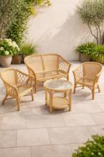 Vintage rotan loungeset met glazen salontafel, Ophalen, Rotan, Loungeset