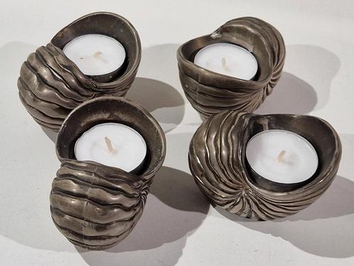 Zware bronzen verzilverde Nautilius schelp kaarshouder, Antiek en Kunst, Antiek | Brons en Koper, Brons, Ophalen of Verzenden